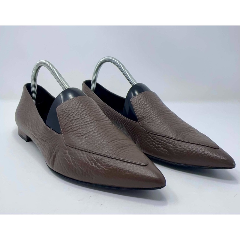 Everlane The Boss Loafers Womens Sz 9.5 Brown Pebbled Leather Pointed Toe Italy